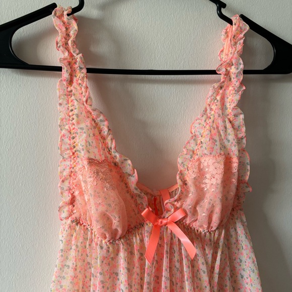 Victoria’s Secret Peek-a-boo Sheer Ruffle Babydoll Cami V Neck Lingerie Tank - Picture 5 of 13